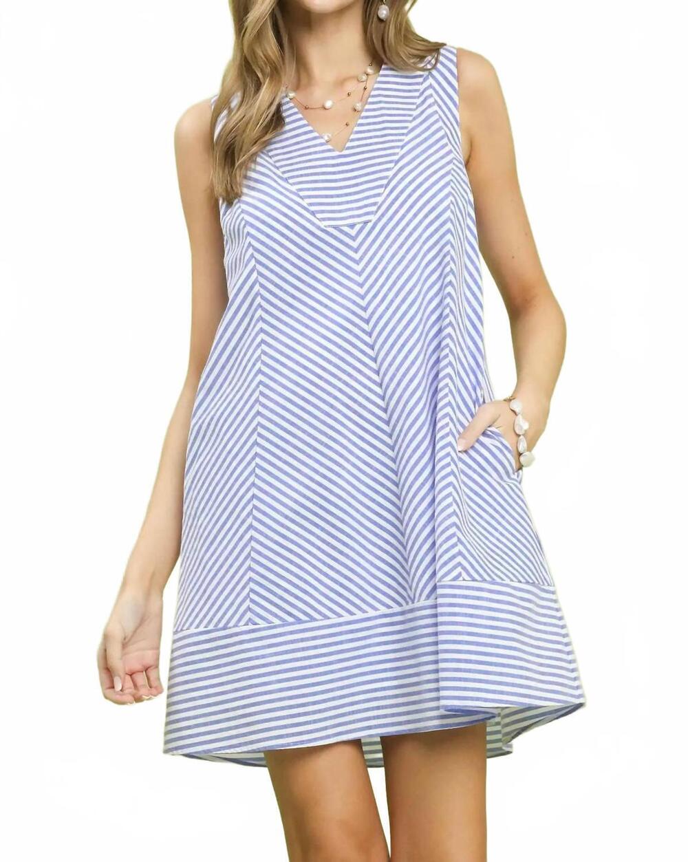 NEW UMGEE a-line striped dress in blue